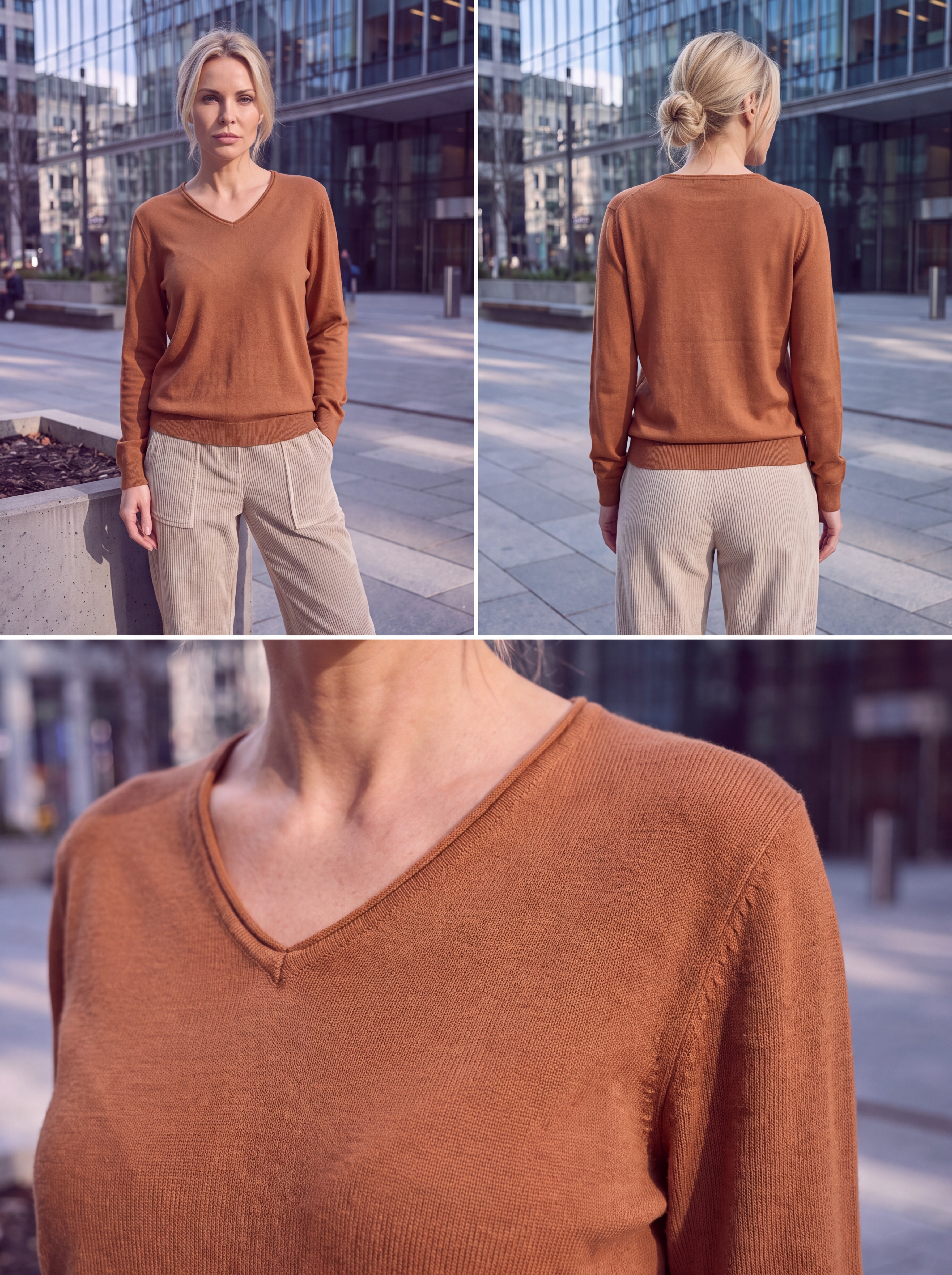Dámsky pulóver s V-éčkovým výstrihom H.WINTER CINNAMON Škoricová s.WEAR 5